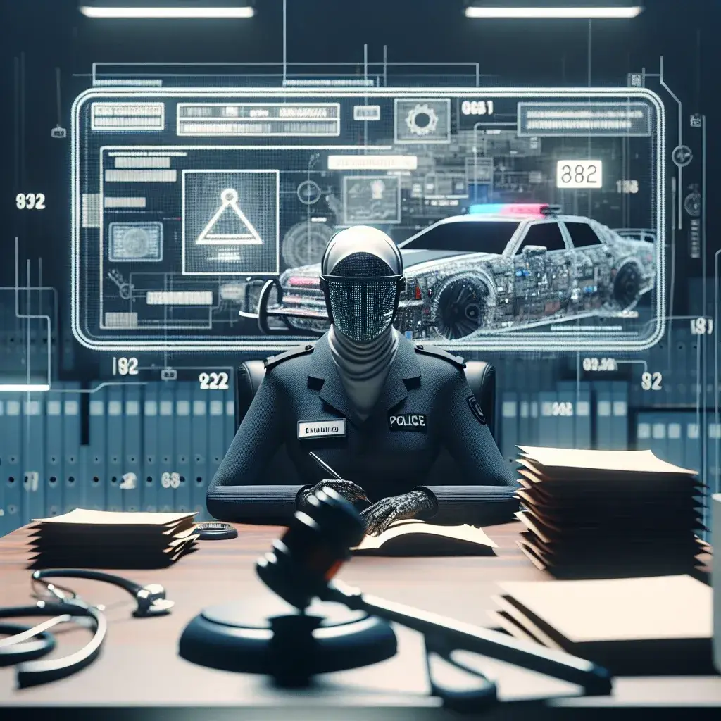 "Police officer reviewing automated license plate data on a digital device, symbolizing legal challenges faced by law enforcement agencies regarding data retention policies."